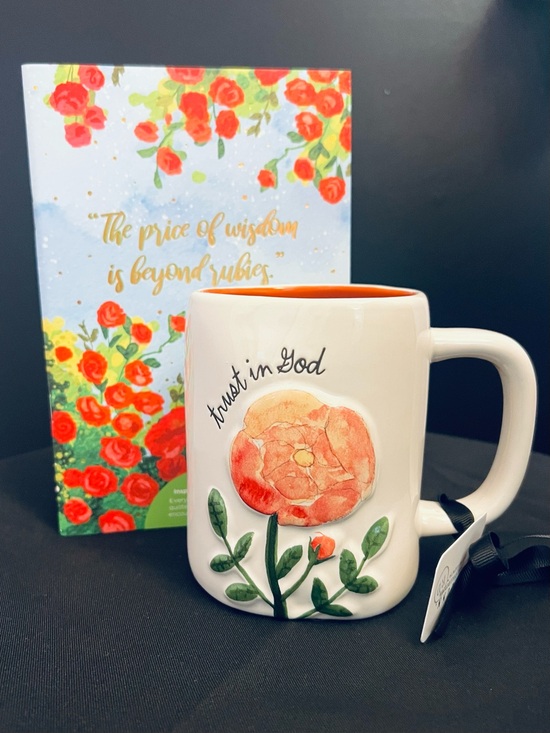 Rae Dunn Other - BUNDLE Trust in God White Ceramic Mug with Coral Floral Accent